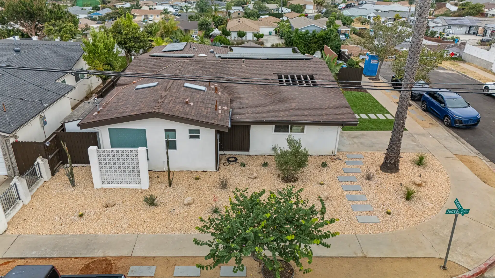 Aerial view of the Adler Avenue room addition and updated exterior, San Diego