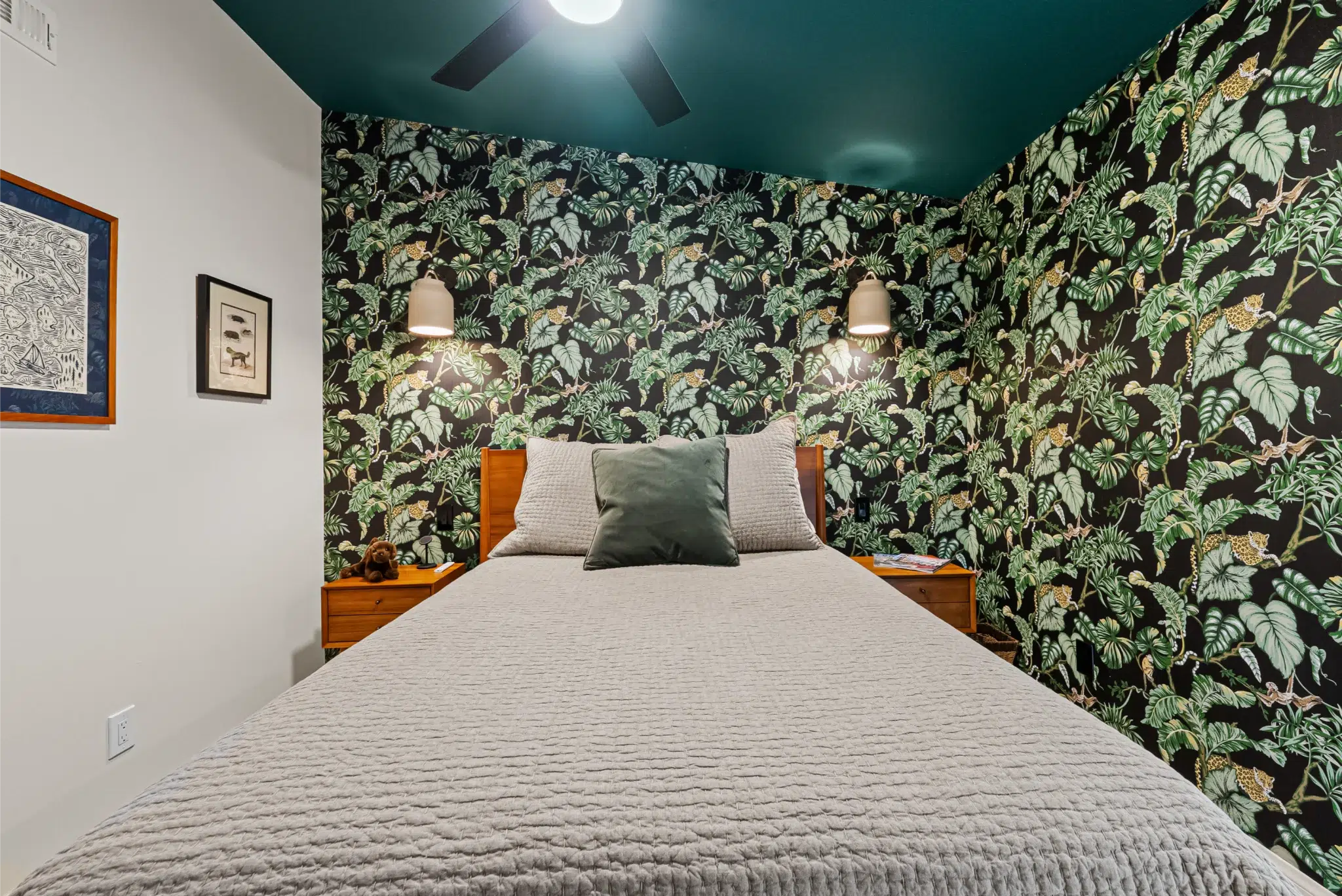 Bright remodeled bedroom with statement wallpaper, Adler Avenue San Diego addition