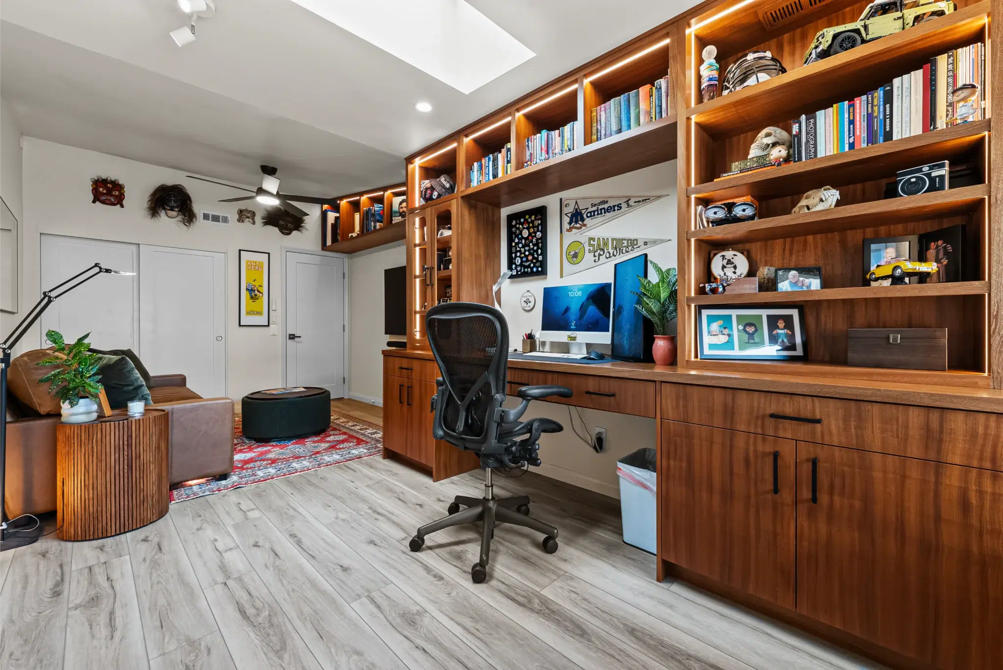 Home office with built-in cabinetry and a skylight, San Diego room addition